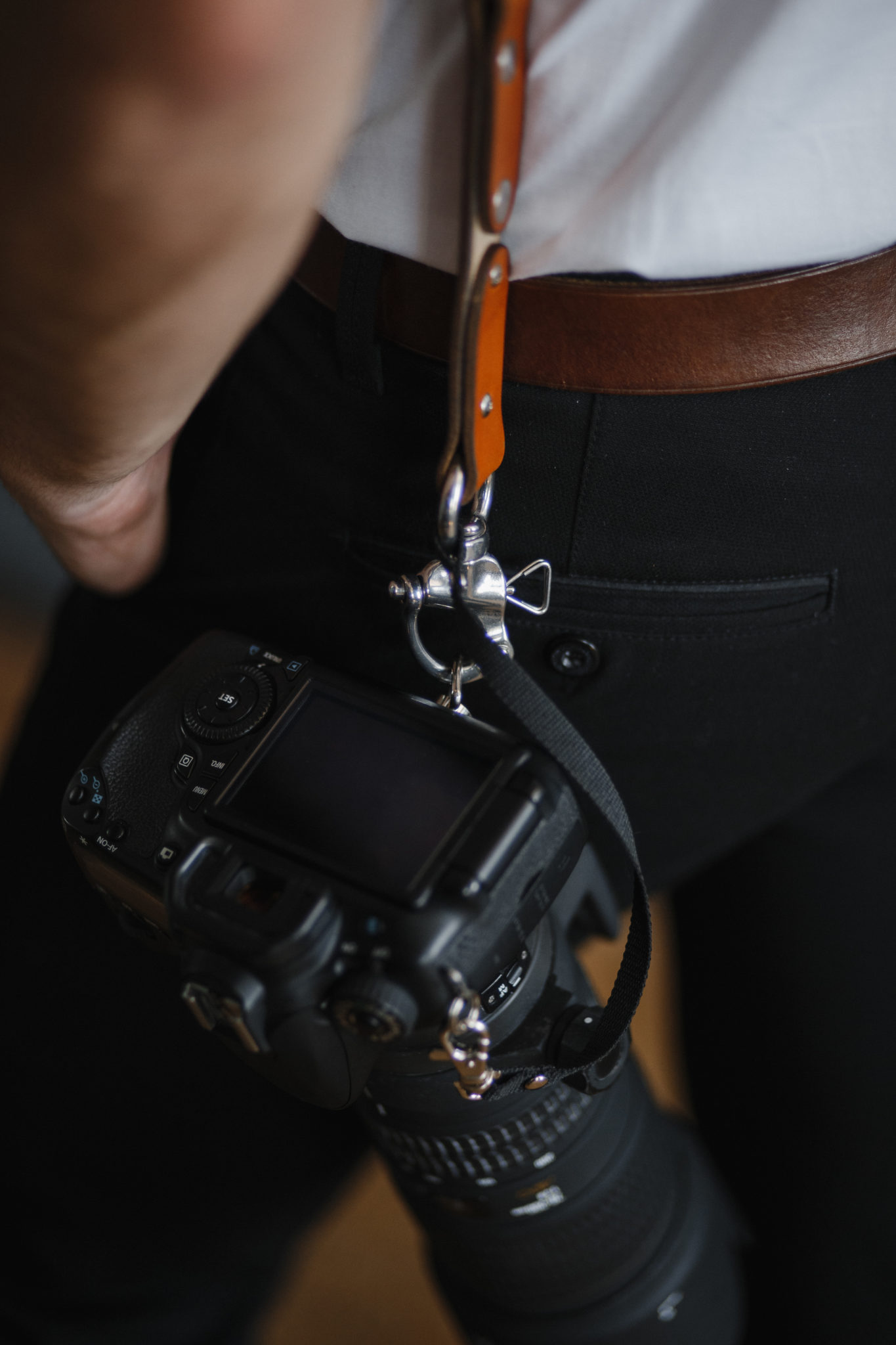 Narrow personalized Dual Camera harness DesiredLeather