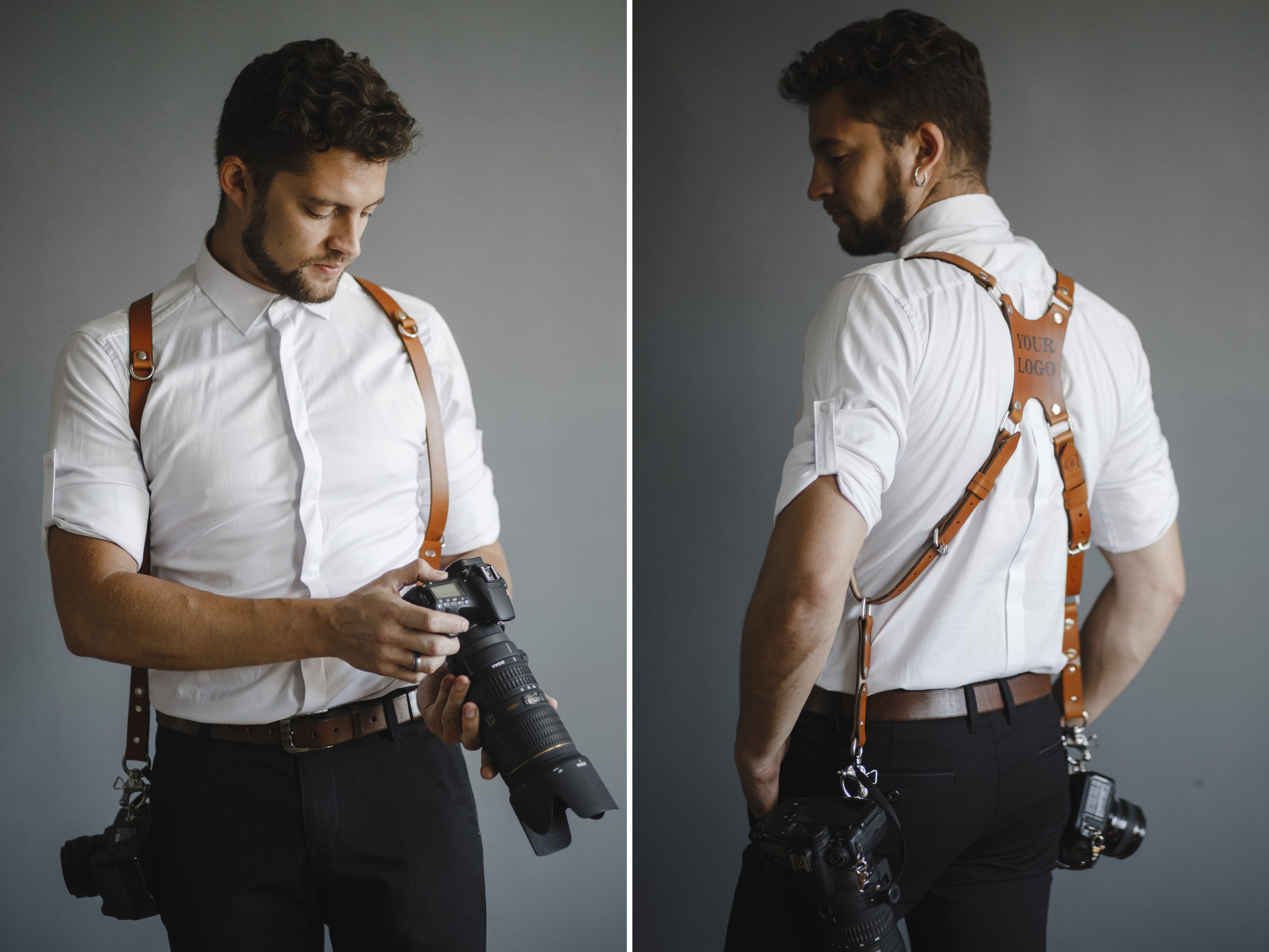 Personalized narrow camera harness DesiredLeather