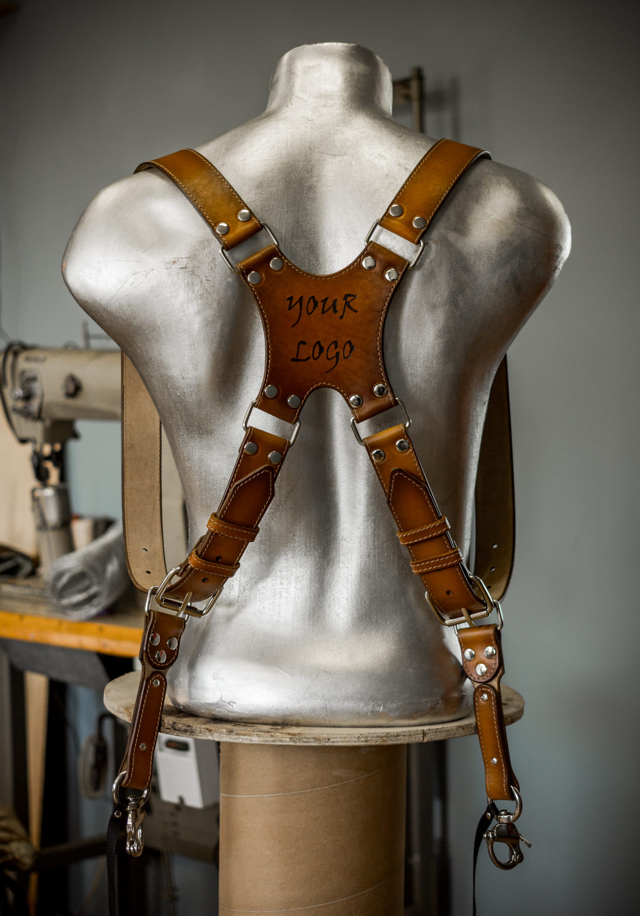 Personalized camera harness with stiching DesiredLeather