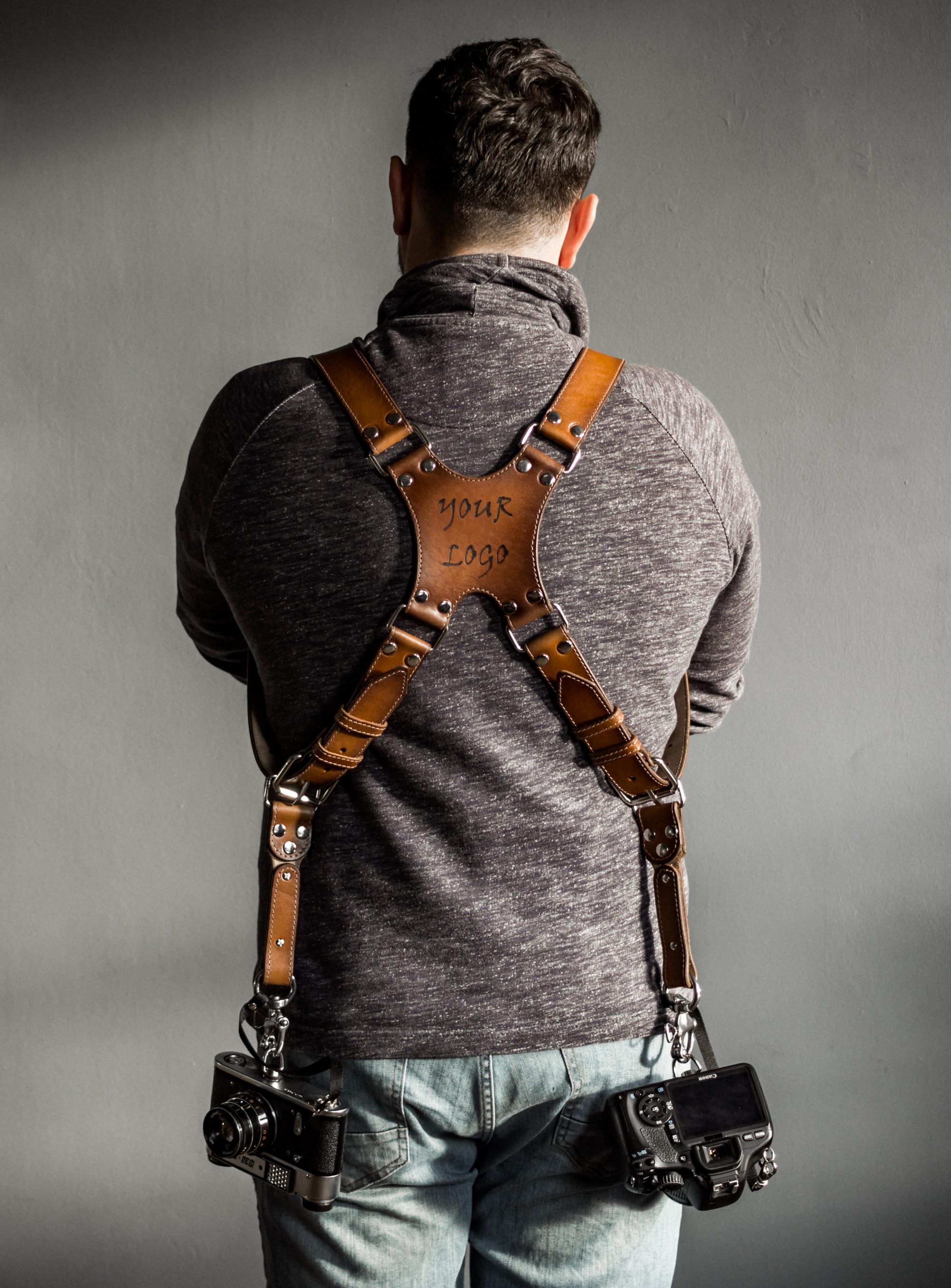 Personalized camera harness with stiching DesiredLeather