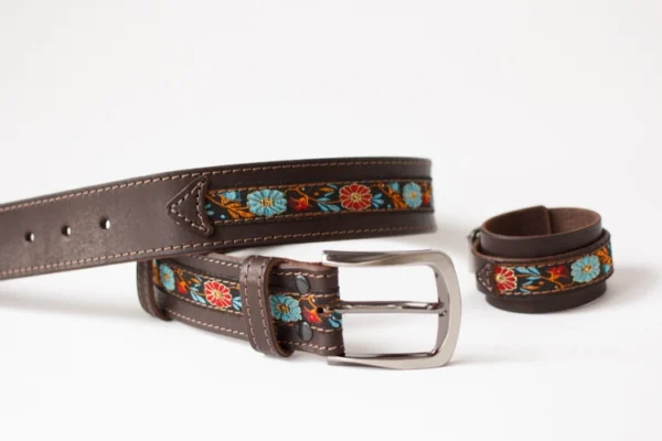 Dark brown belt with decorative insert - Image 6