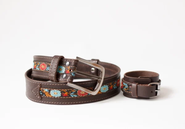 Dark brown belt with decorative insert - Image 5