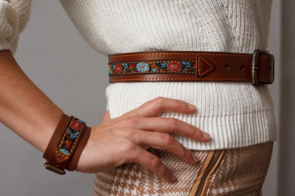 Brown belt with decorative insert - Image 3