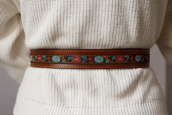 Brown belt with decorative insert - Image 4