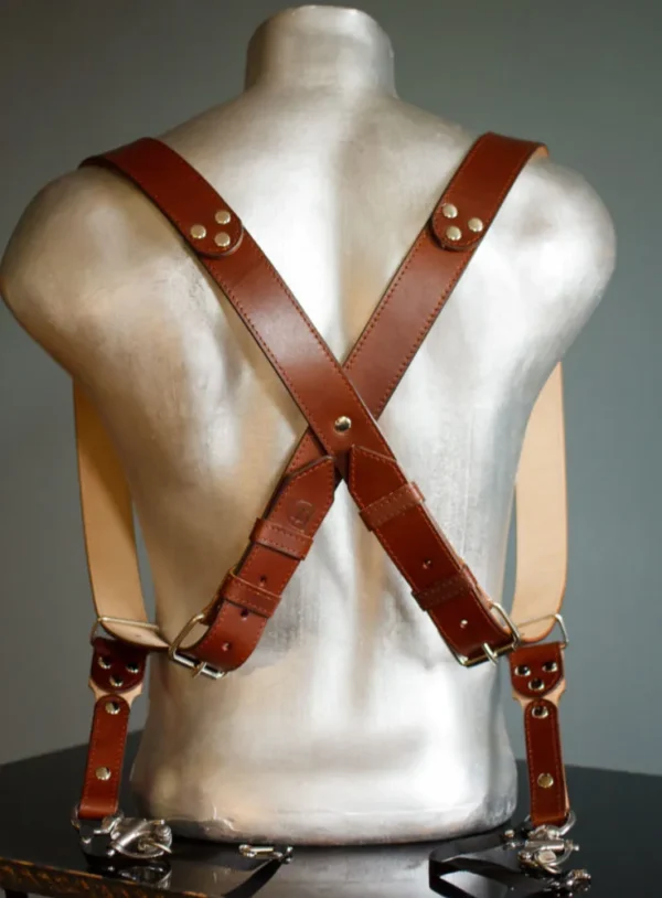 Wide leather Cameras Harness with stitching